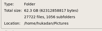 The image shows a picture folder that has a size of 62.3GB and contains 27722 files in 1056 subfolders.