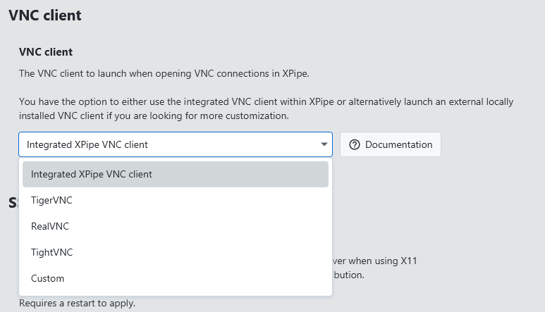 VNC settings screenshot VNC settings screenshot